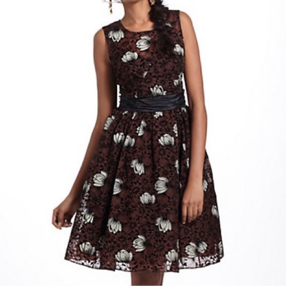 Frock by Tracy Reese Size 8 Brown Floral Sleeveless Anthropologie Party Dress